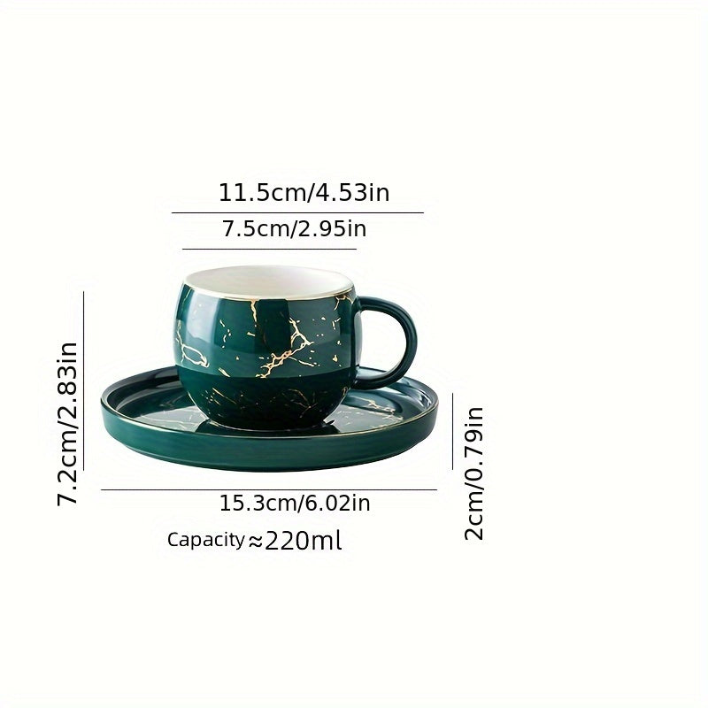 Set, Marble Print Teacup And Saucer, Ceramic Coffee Cup And Saucer Plate Good Vibrations