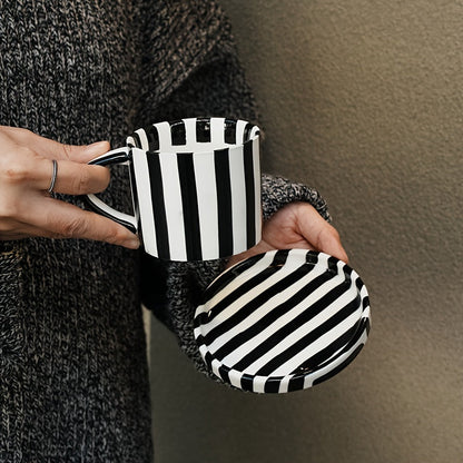 Vintage Striped Ceramic Tea Set - Includes Cup & Saucer, Perfect for Breakfast, Afternoon Tea, Home, Garden, Restaurant Use - Sustainable, Reusable Drinkware Gift Good Vibrations