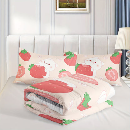 Cartoon Cute Rabbit Comforter Set, Cartoon Rabbit Cakes Printing Bedding Ultra Soft, Ultra Comforter 3 Piece Bedding Set Contain 1 Comforter Set 2 Pillowcases Good Vibrations