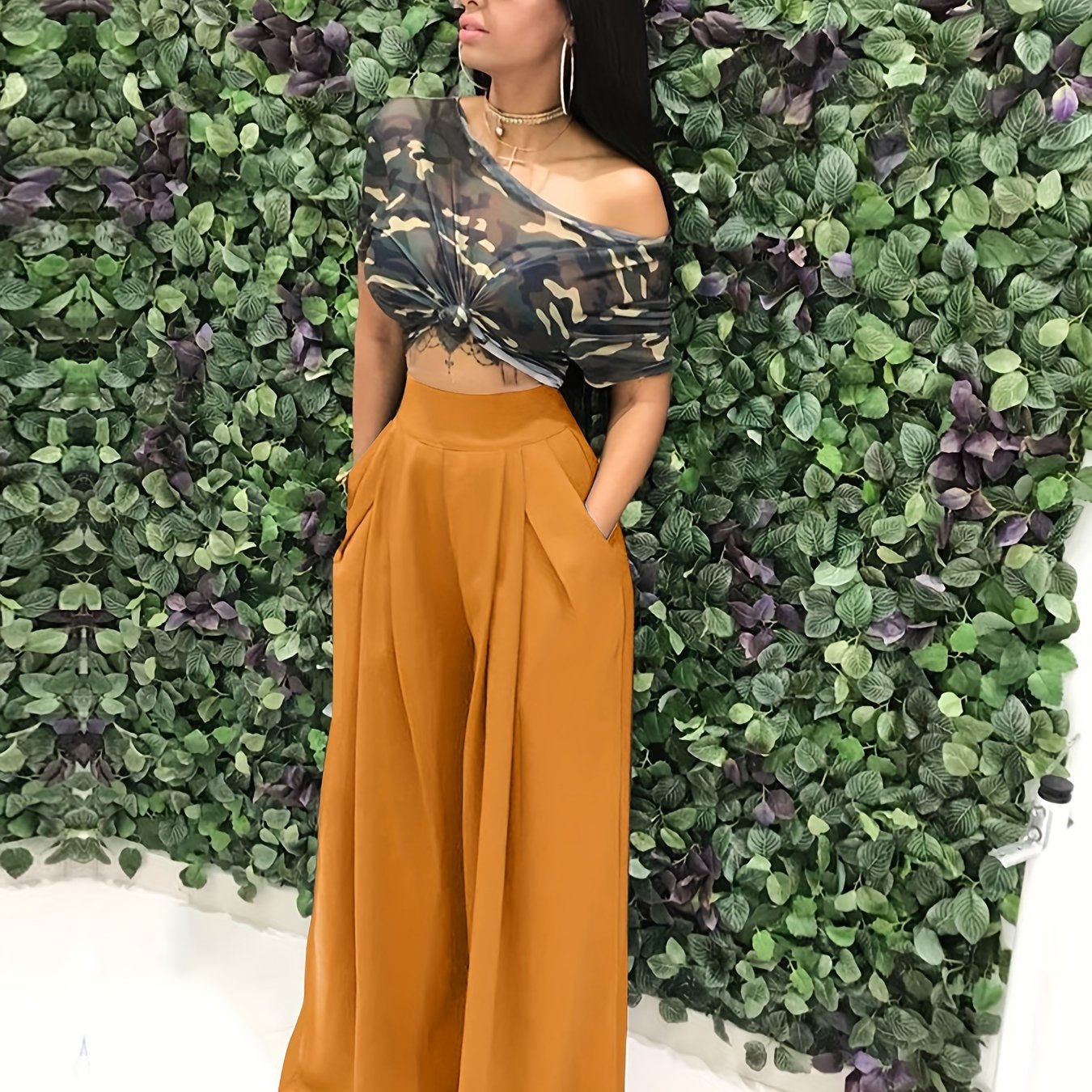 Loose Straight Flare Pants, Casual Pocket High Waist Solid Wide Leg Fashion Comfy Pants, Women's Clothing Good Vibrations