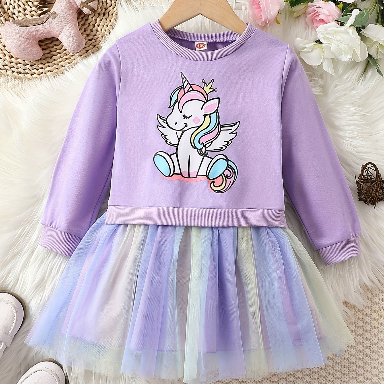 Adorable Unicorn Midi Dress - Comfortable, Season-Ready with Tulle Detailing, Ideal for Girls Good Vibrations