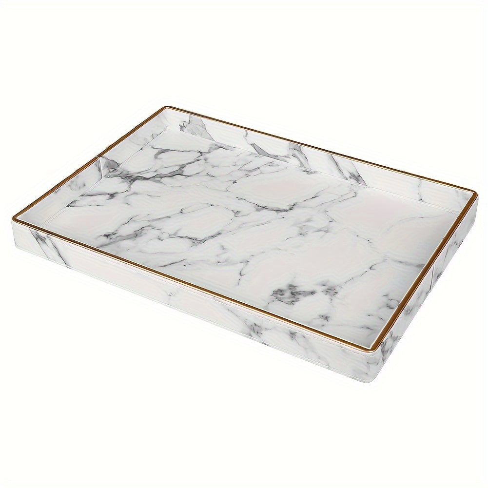Phnom Penh White Marble Pattern Large Rectangular Tray Desktop Decoration Tea Set Accessory Tray Good Vibrations