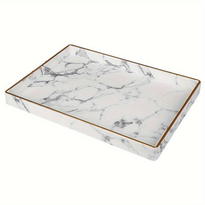 Phnom Penh White Marble Pattern Large Rectangular Tray Desktop Decoration Tea Set Accessory Tray Good Vibrations