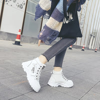 [Warm Fleece-Lined Winter Boots] Warm Fleece-Lined Women's Winter High-Top Boots - Thick Rubber Sole, Lace-Up Casual Style, White & Beige, Perfect for Cold Weather Comfort Good Vibrations