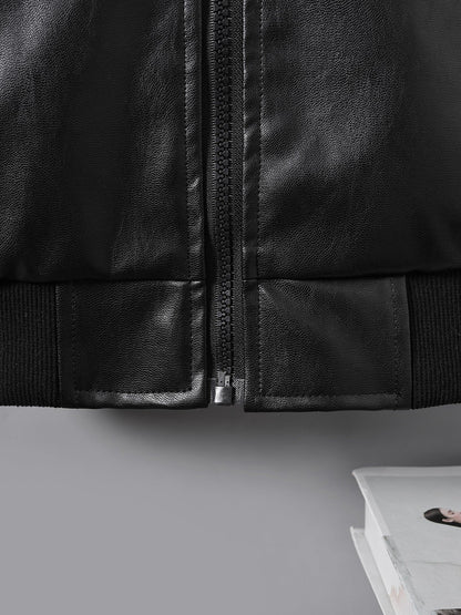 Boys' Comfortable Fleece-Lined Zip Jacket for Autumn And Winter, Thickened And Warm, New Korean-Style Motorcycle Jacket for Fall And Winter 2024. Good Vibrations