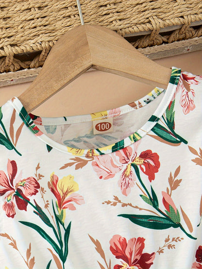 Girls' Floral dress - Floral print party & Everyday summer dress, Pastel pink Floral skirts, Machine Washable Girls' Clothing for Birthdays, Garden Parties, Family Outings - HWMFSNHFZ, Round Neckline Top, Nontransparent Fabri Good Vibrations