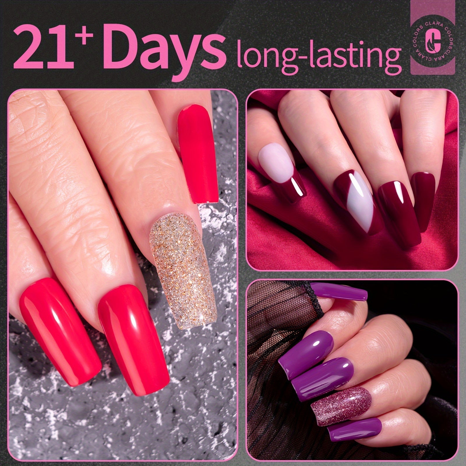 Clara Colors Nail Tips and Glue Gel Kit, 550Pcs Full Cover Soft Gel Fake Nails Tips and Nail Glue Kit with LED Nail Lamp, Medium Square Artificial False Nails Tips for Acrylic Nail Good Vibrations