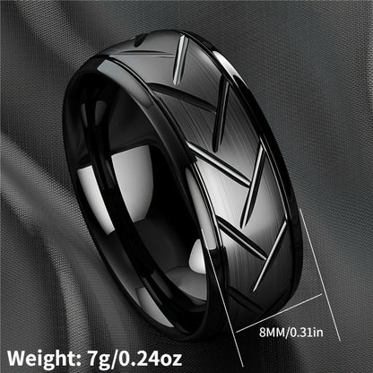 1pc 8MM Luxury High Quality Black Titanium Steel Ring Fashion Simple Men's Black Stainless Steel Wire Groove Tire Ring Artificial Jewelry Lover Gift Good Vibrations
