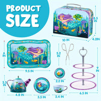 35pcs Mermaid Tea Party Set for Kids, Dress Up & Pretend Play, Pretend Tin Teapot Set, Princess Tea Time Play Kitchen Toy with Dessert, Doughnut, Carrying Case Birthday Easter Gifts for Toddlers Good Vibrations