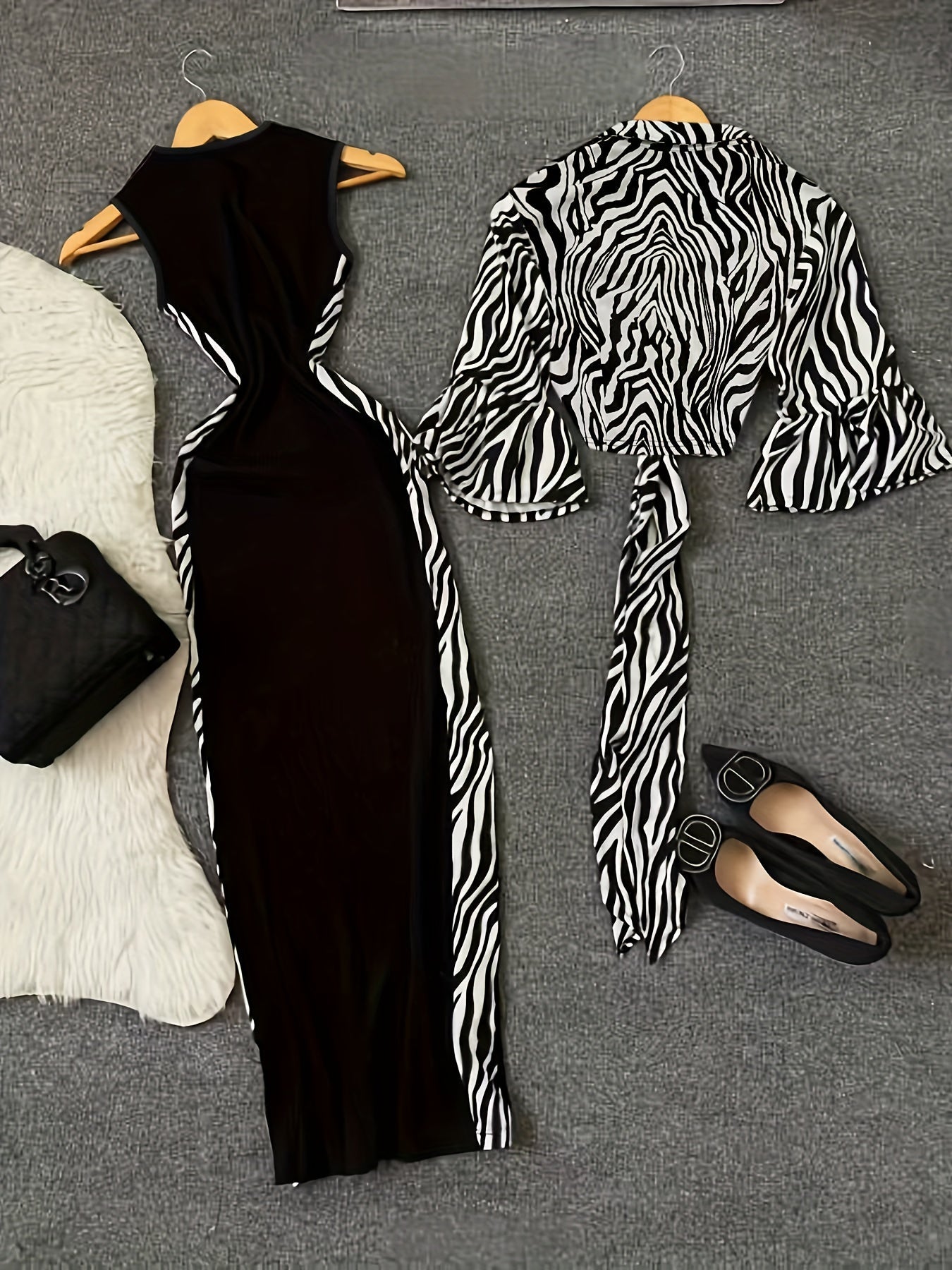 Women'S Y2K Style Leopard Print Top and Color Block Dress Set - Sleeveless, Button-Up, High-Waisted, All-Season Fashion, Casual Attire|Y2K Fashion|Sleeveless Top, Women Dresses, Women Set, Women Dress Autumn Good Vibrations