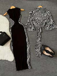 Women'S Y2K Style Leopard Print Top and Color Block Dress Set - Sleeveless, Button-Up, High-Waisted, All-Season Fashion, Casual Attire|Y2K Fashion|Sleeveless Top, Women Dresses, Women Set, Women Dress Autumn Good Vibrations