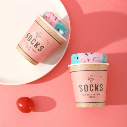 2025 Autumn/Winter New Arrival Funny Prank Gift Box Ice Cream Socks, Unisex Mid-Calf Knit Socks in Pink and Blue, Novel Food-Inspired Design, Stylish & Comfortable Streetwear/Casual Style for All Seasons – Perfect for Birth Good Vibrations