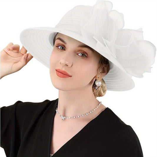 Women Lightweight Breathable Derby Church Dress Cloche Bowler Hats Cocktail Tea Party Wedding Bridal Hat with Bow Knot Good Vibrations