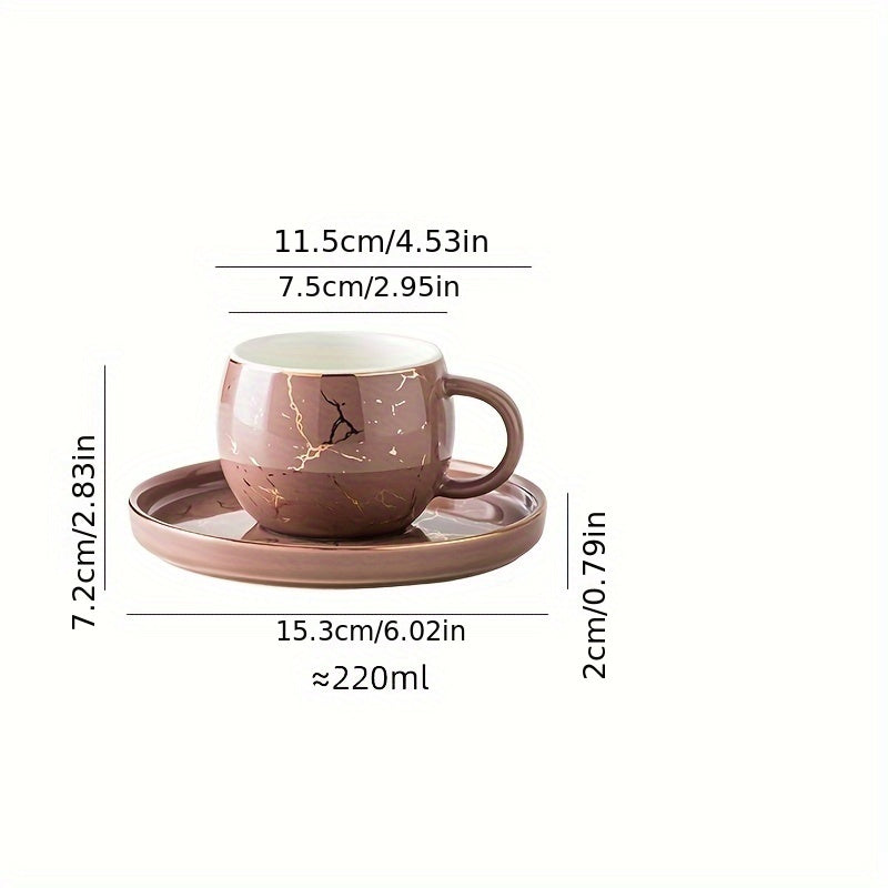 Set, Marble Print Teacup And Saucer, Ceramic Coffee Cup And Saucer Plate Good Vibrations