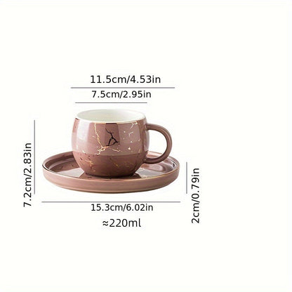 Set, Marble Print Teacup And Saucer, Ceramic Coffee Cup And Saucer Plate Good Vibrations