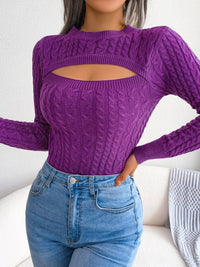 Long Sleeve High Stretch Acrylic Blend Women's Sexy Hollow-Out Knit Pullover Sweater, Skinny Fit, Solid Color, Spring/Fall Fashion Top, Crew Neck, Polyester 28%, Polyamide 22%, Viscose 28% Good Vibrations