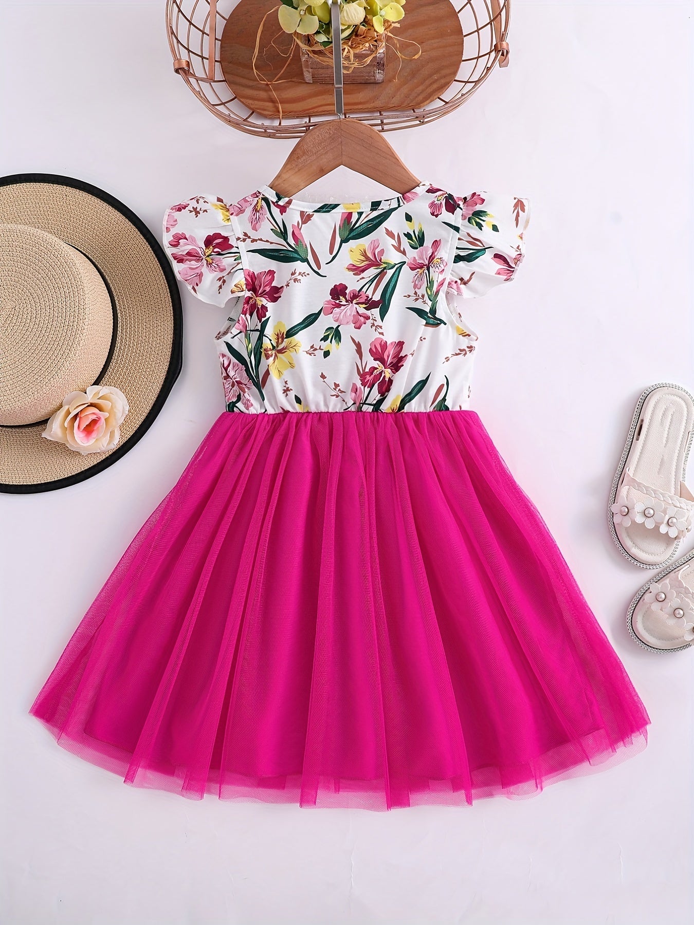 Girls' Floral dress - Floral print party & Everyday summer dress, Pastel pink Floral skirts, Machine Washable Girls' Clothing for Birthdays, Garden Parties, Family Outings - HWMFSNHFZ, Round Neckline Top, Nontransparent Fabri Good Vibrations