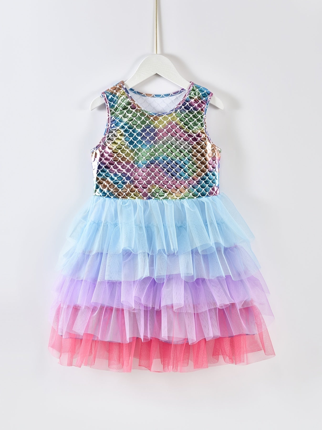 Mermaid Gradient Dress Girls' Casual Summer Short Sleeve Party Puff Skirt Versatile Dress Good Vibrations