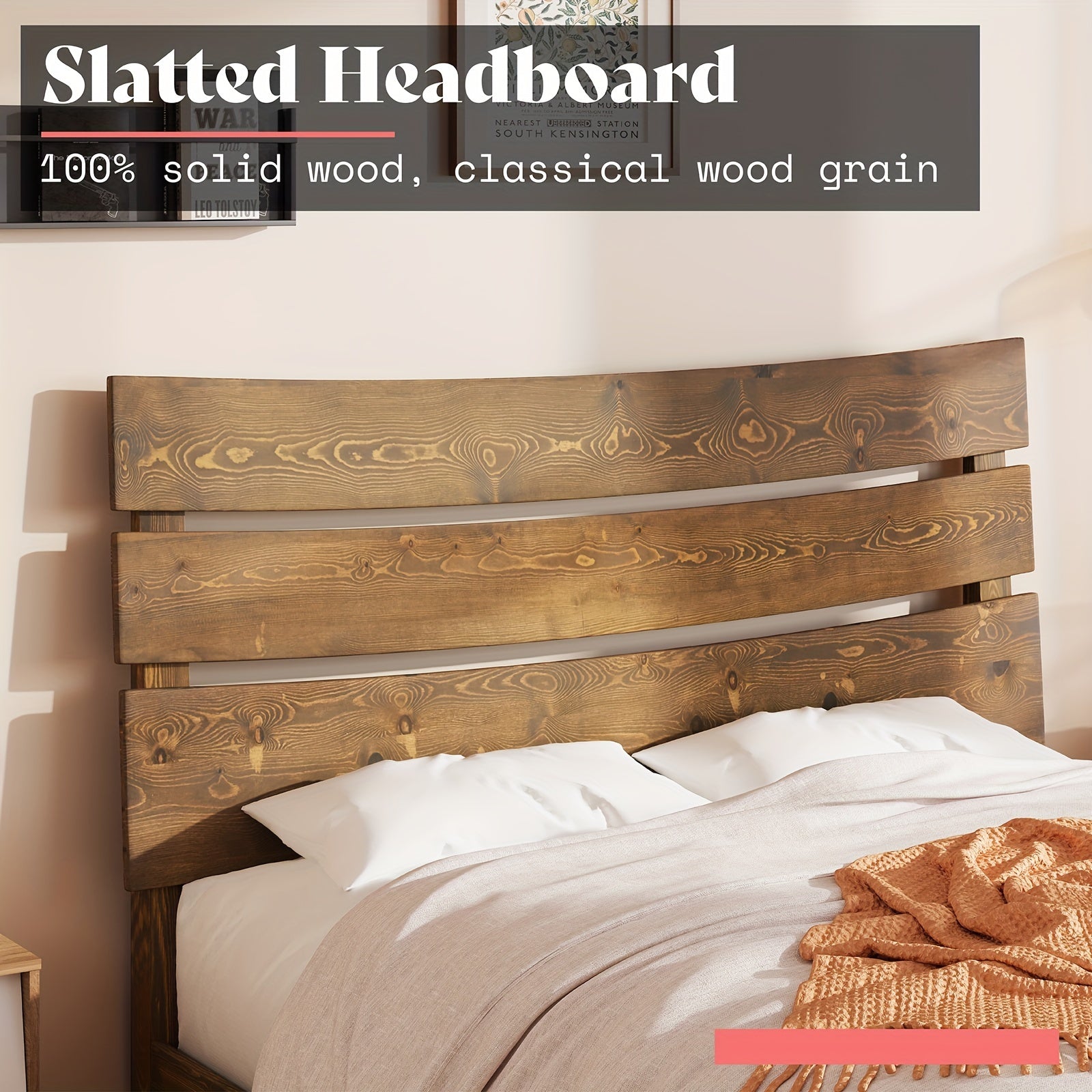 Solid Wood Platform Bed Frame with Wooden Headboard, No Box Spring Needed, Easy Assembly Good Vibrations