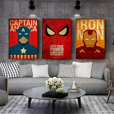 3pcs Unframed Canvas Poster Set - Vibrant Comic Art Marvel Poster with Spiderman, Captain America, Iron Man - Perfect Gift for Marvel Fans, Ideal Wall Decor for Bedroom, Living Room, Corridor, Office, and Winter Room Decorati