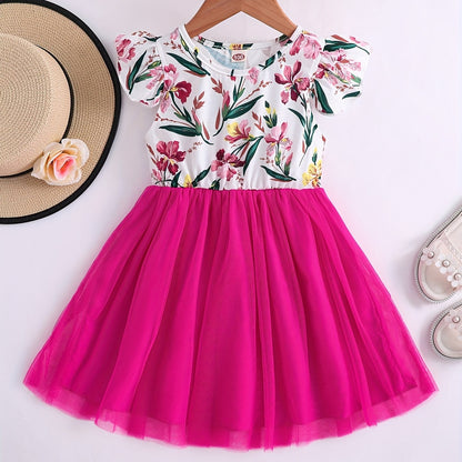 Girls' Floral dress - Floral print party & Everyday summer dress, Pastel pink Floral skirts, Machine Washable Girls' Clothing for Birthdays, Garden Parties, Family Outings - HWMFSNHFZ, Round Neckline Top, Nontransparent Fabri Good Vibrations