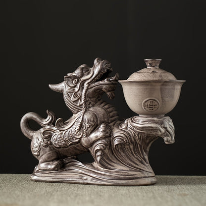 1 Set Lazy Tea Set, Magnetic Water Diversion Rotating Gaiwan, Tea Maker, Automatic Brave Troops Retro Teapot, Tea Cups, Cover Bowl, Rectangular Tea Tray, Chinese Kung Fu Tea Set, For Home Living Room Office, Gift Good Vibrations