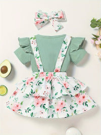 Newborn Baby Girl Clothes Infant Dress Outfit Summer Romper Flower Print Jumpsuit Headband Overall Skirt Clothing Set Good Vibrations