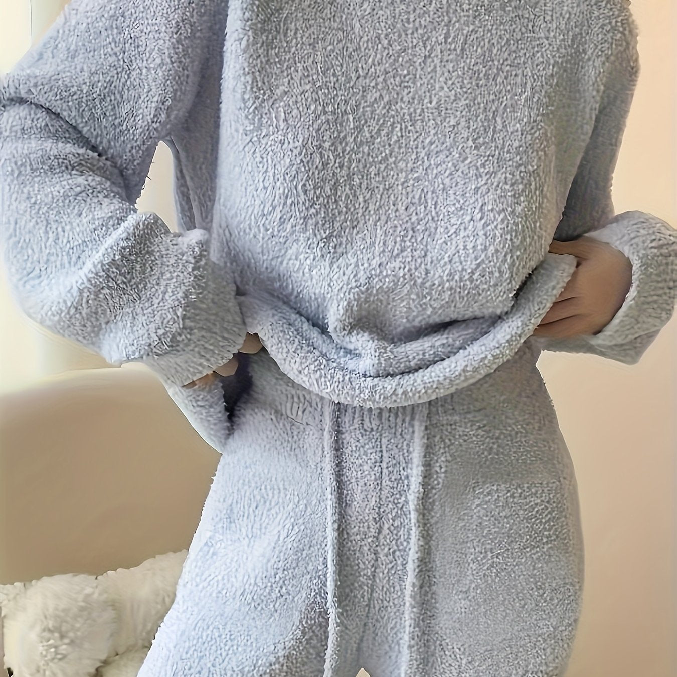 Women'S Cozy Fleece Set - Soft Long Sleeve Top & Pants, Gray, Casual Crew Neck, Perfect for Fall/Winter, Comfortable Home Wear, Cozy Clothing | Relaxed Fit Pants | Soft Fleece Material For Women Set For Women For Women Good Q Good Vibrations