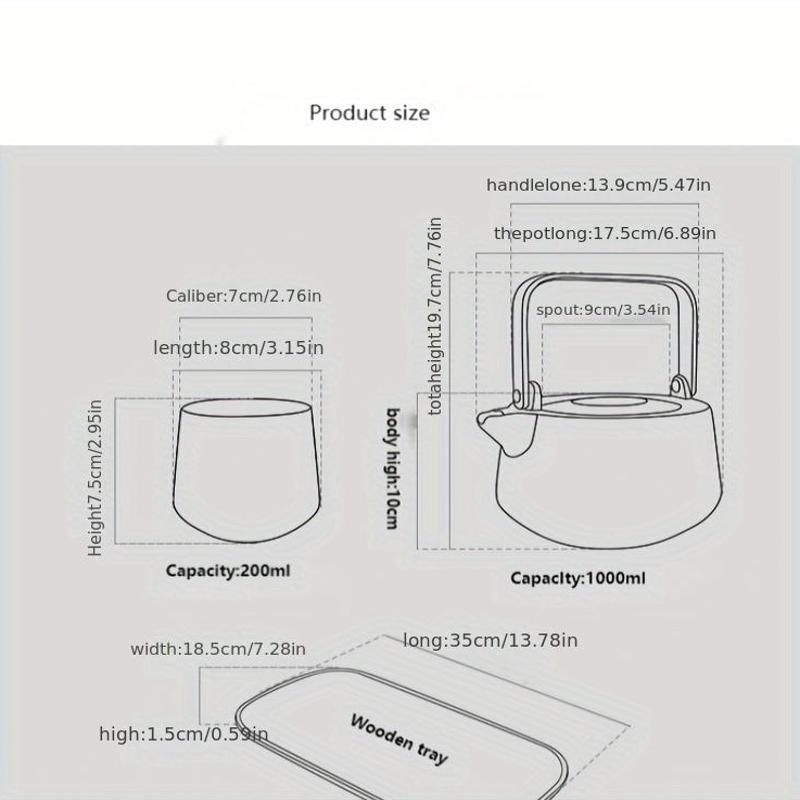 Elegant Marble Ceramic Tea Set with Acacia Wood Handles - Includes Pot, 4 Cups & Serving Tray for Afternoon Tea Good Vibrations