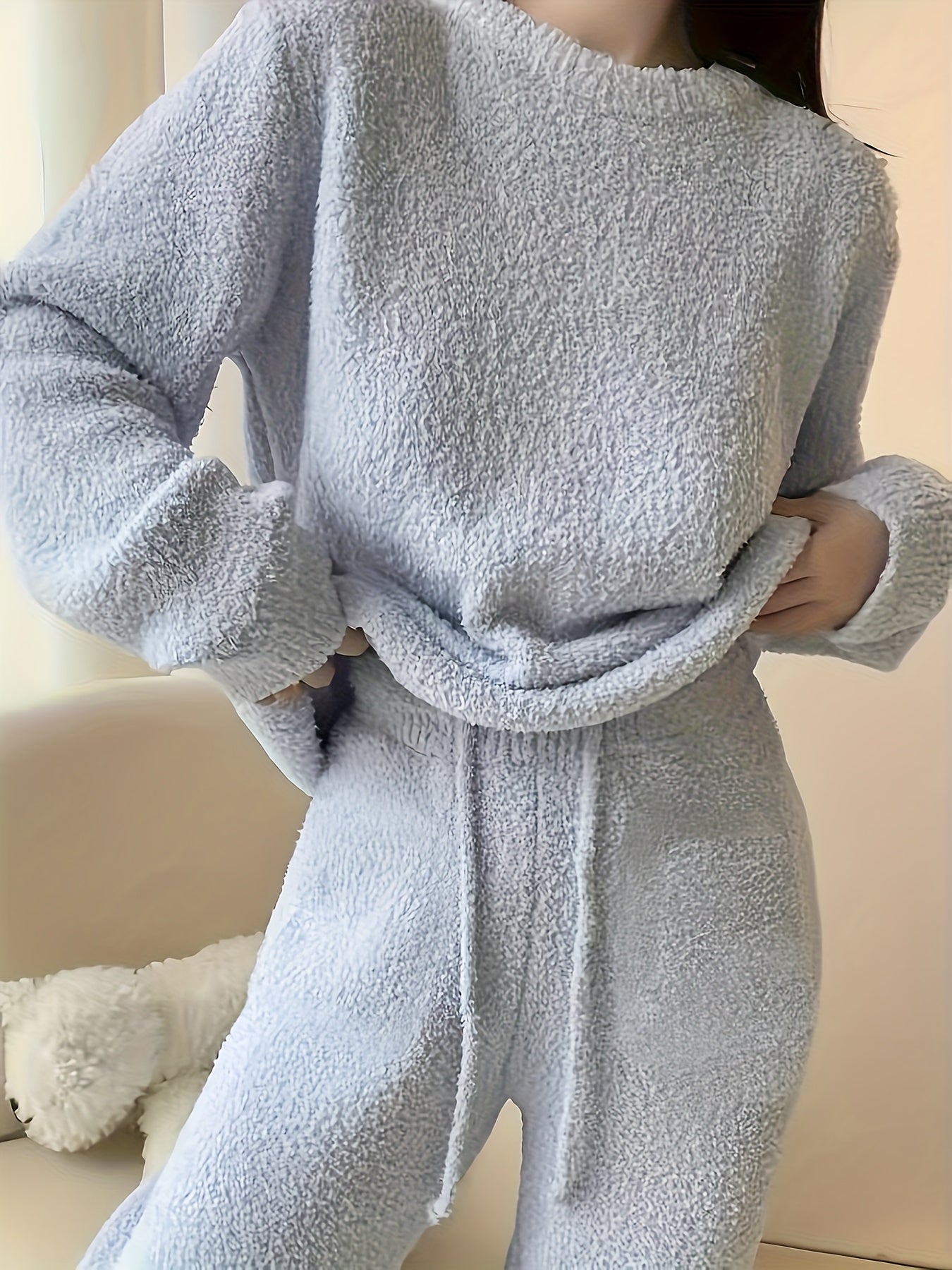 Women'S Cozy Fleece Set - Soft Long Sleeve Top & Pants, Gray, Casual Crew Neck, Perfect for Fall/Winter, Comfortable Home Wear, Cozy Clothing | Relaxed Fit Pants | Soft Fleece Material For Women Set For Women For Women Good Q Good Vibrations