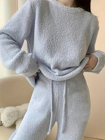 Women'S Cozy Fleece Set - Soft Long Sleeve Top & Pants, Gray, Casual Crew Neck, Perfect for Fall/Winter, Comfortable Home Wear, Cozy Clothing | Relaxed Fit Pants | Soft Fleece Material For Women Set For Women For Women Good Q Good Vibrations