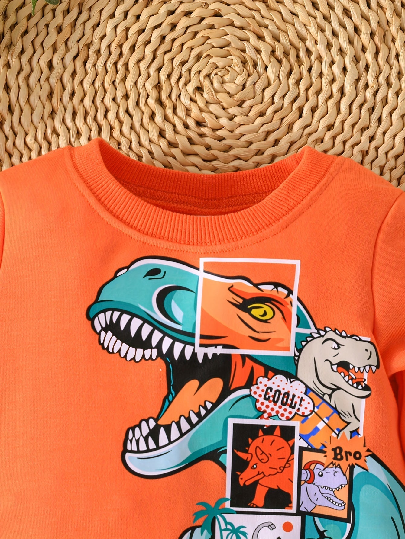 2pcs Baby's Cartoon Dinosaur Comics Print Sweatshirt & Casual Pants, Toddler & Infant Boy's Clothing Set, Outdoor Cloth Good Vibrations