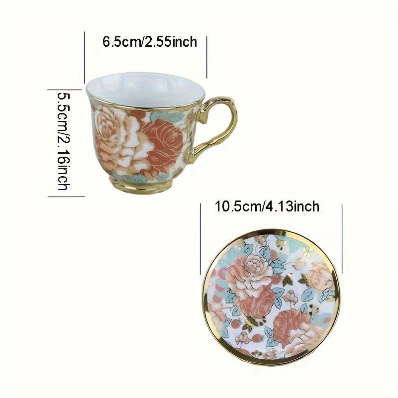 1set, European Style Creative Electroplated Ceramic Tea Set, 6 Cups & 6 Saucers, Porcelain Coffee Cup Gift Box Set Good Vibrations