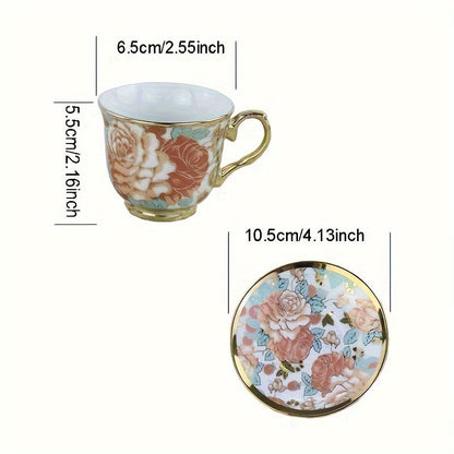 1set, European Style Creative Electroplated Ceramic Tea Set, 6 Cups & 6 Saucers, Porcelain Coffee Cup Gift Box Set Good Vibrations