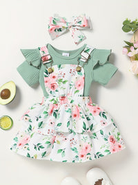 Newborn Baby Girl Clothes Infant Dress Outfit Summer Romper Flower Print Jumpsuit Headband Overall Skirt Clothing Set Good Vibrations