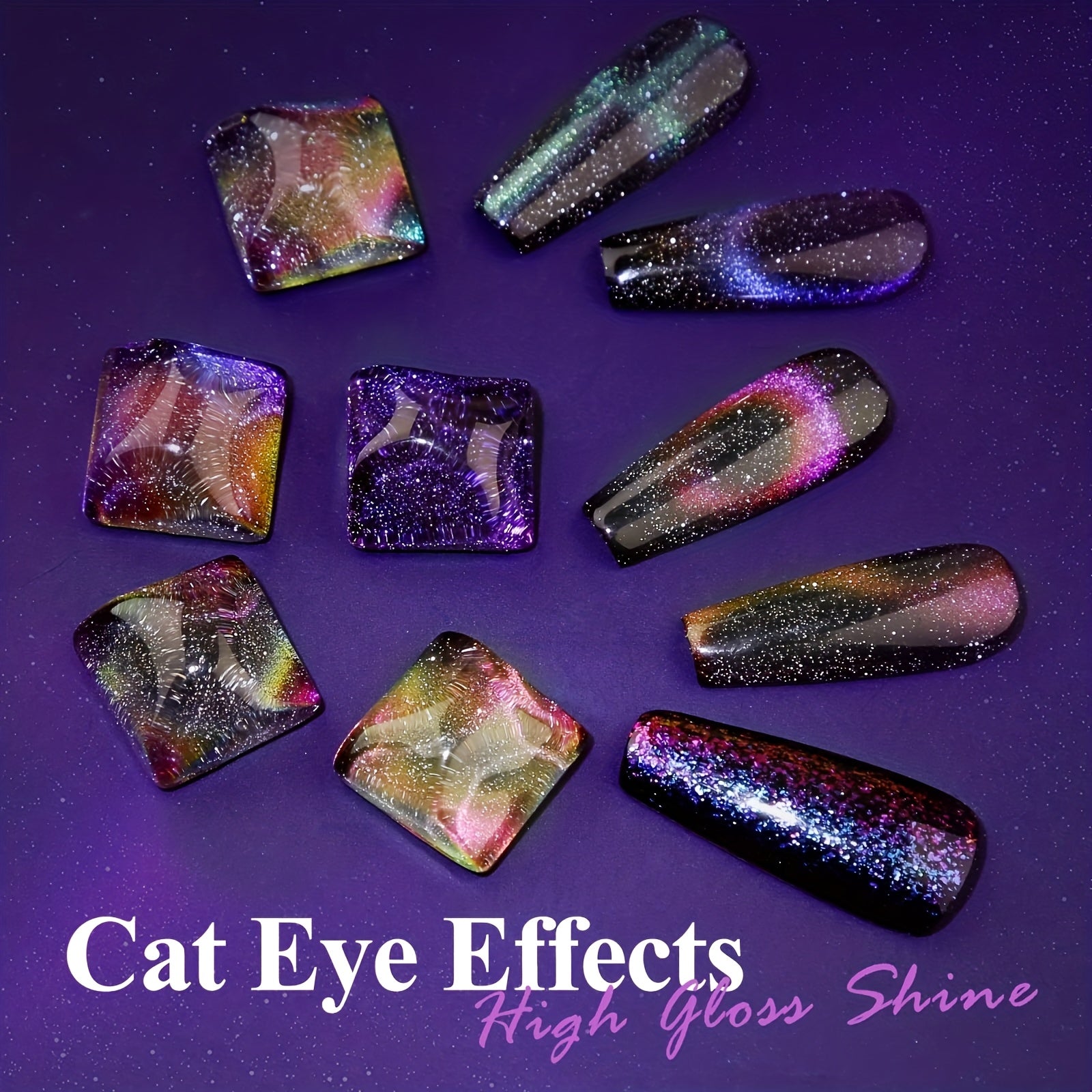 Arousar Cat Eye Gel Polish Set, 16pcs Chameleon Gel Nail Polish Black Purple Glitter Silver Changing Magic Galaxy Effect Kit With Base Top Coat, LED Nail Lamp, Cuticle Oil And Manicure Tools Good Vibrations