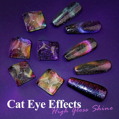 Arousar Cat Eye Gel Polish Set, 16pcs Chameleon Gel Nail Polish Black Purple Glitter Silver Changing Magic Galaxy Effect Kit With Base Top Coat, LED Nail Lamp, Cuticle Oil And Manicure Tools Good Vibrations