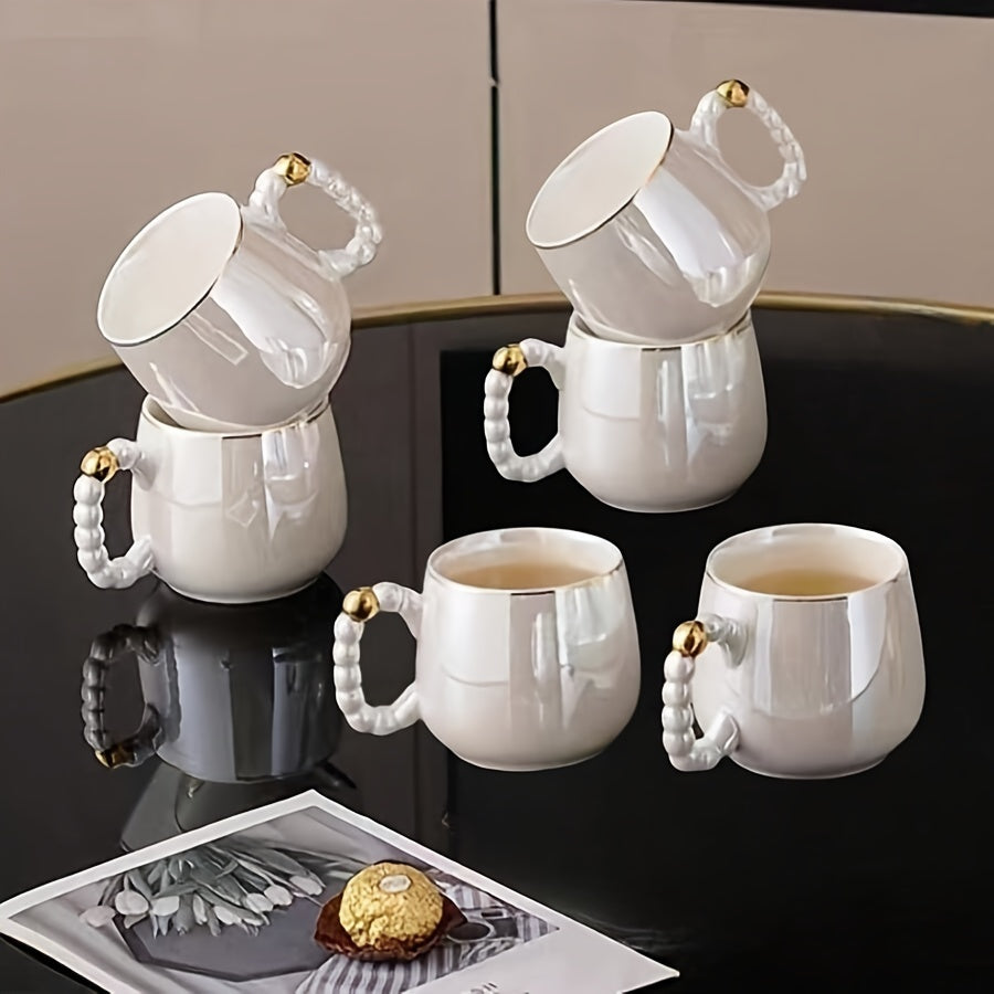 Elegant European Pearl Glazed Porcelain Tea Set - Perfect for Daily Life: Includes Pearl White Porcelain Teapot, Sugar Milk Oil Teapot, and 6 Exquisite Tea Cups. Suitable for Christmas and Thanksgiving Holidays. Good Vibrations
