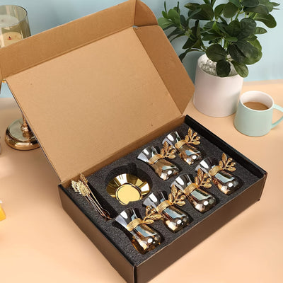 6 Sets Golden Vintage Teacups and Saucers - Handmade Turkish Tea Water Serving Set with European Style Design - Perfect for Breakfast, Tea Party, Afternoon Tea, Home, Garden, Restaurant, and as Gifts