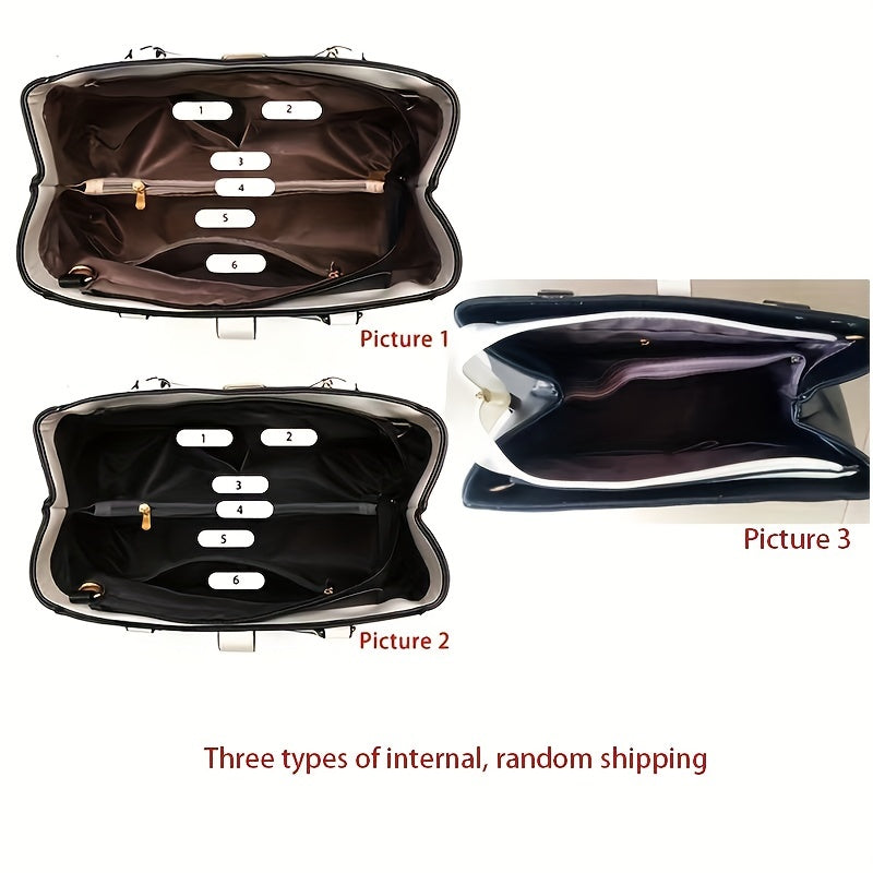 Women's Letter Detail Shoulder Bag, Elegant Double Handle Purse, Simple Large Handbag For Work Good Vibrations