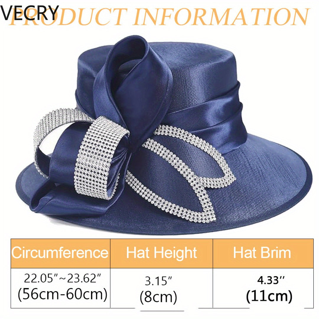 VECRY Women's Satin Church Derby Tea Party Hats with Rhinestones - Elegant Headwear for Special Occasions Good Vibrations