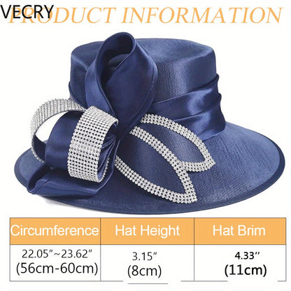 VECRY Women's Satin Church Derby Tea Party Hats with Rhinestones - Elegant Headwear for Special Occasions Good Vibrations