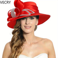 VECRY Women's Satin Church Derby Tea Party Hats with Rhinestones - Elegant Headwear for Special Occasions Good Vibrations
