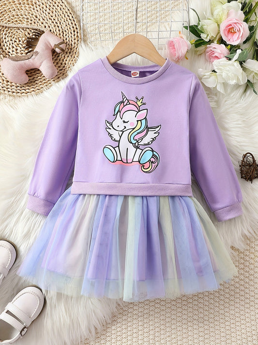 Adorable Unicorn Midi Dress - Comfortable, Season-Ready with Tulle Detailing, Ideal for Girls Good Vibrations