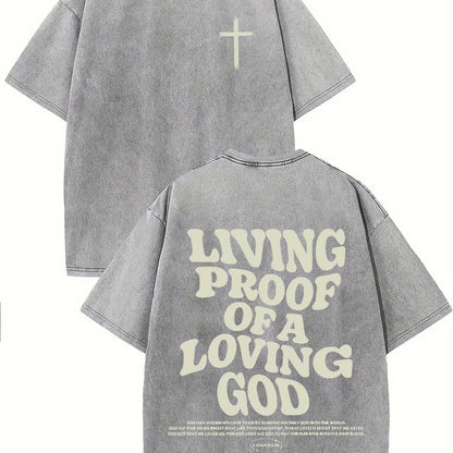 Living proof of a loving god, washed to make old T-shirts, 100% cotton casual Faith Collection Good Vibrations