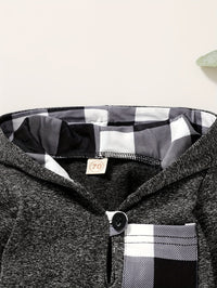 2pcs Baby's Plaid Pattern Splicing Hoodie & Casual Pants, Toddler & Infant Boy's Clothing Set For Spring Fall Good Vibrations