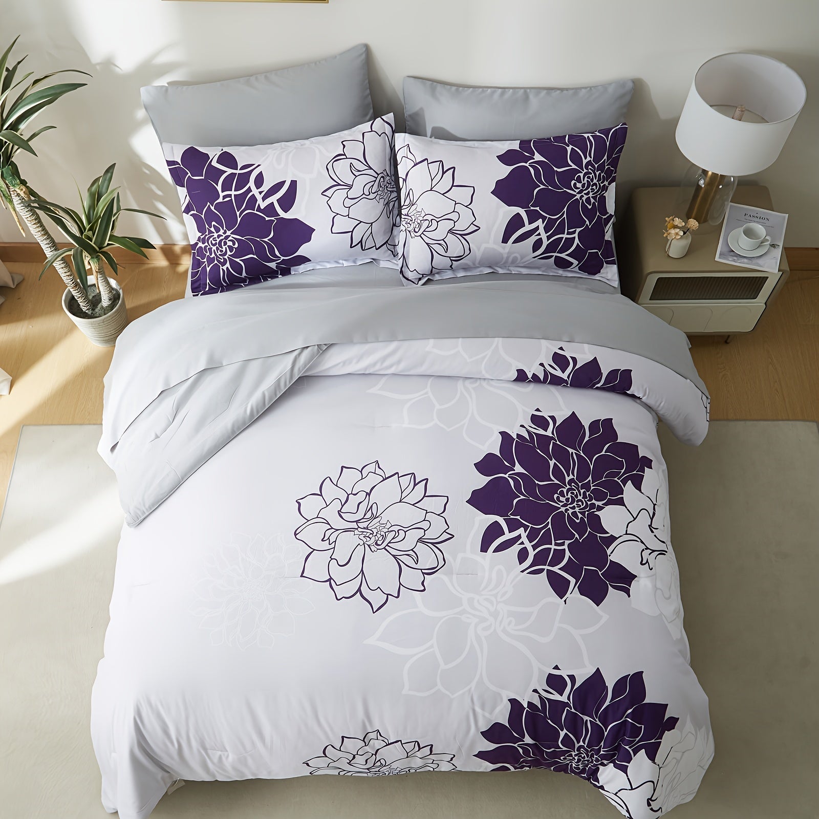 7Pcs Lightweight Boho Comforter Set - Stain-Resistant, Soft 100% Microfiber Cover, 100% Polyester Fiber Filling, Woven For Durability - Full/Queen/King Size Bed In A Bag For All Seasons, Floral Pattern Printed Bedding Good Vibrations