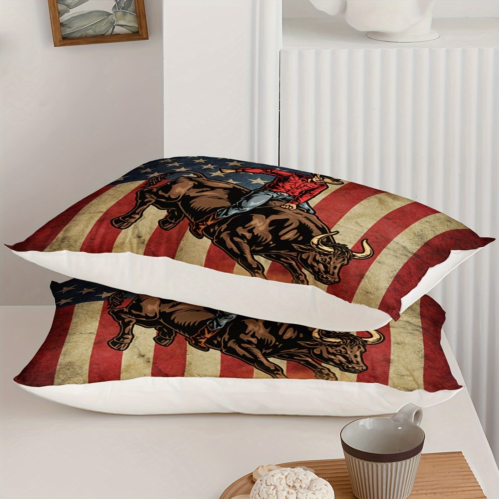 3pcs American Flag Comforter Set, Cowboy Riding Bull Bedding Set, American Flag Bedding Racing Bull, Western Cowboys Cowgirls Quilt Set with 1 Comforter 2 Pillowcases for Women Men Adults Room Decor, Soft Breathable, 100% Pol Good Vibrations