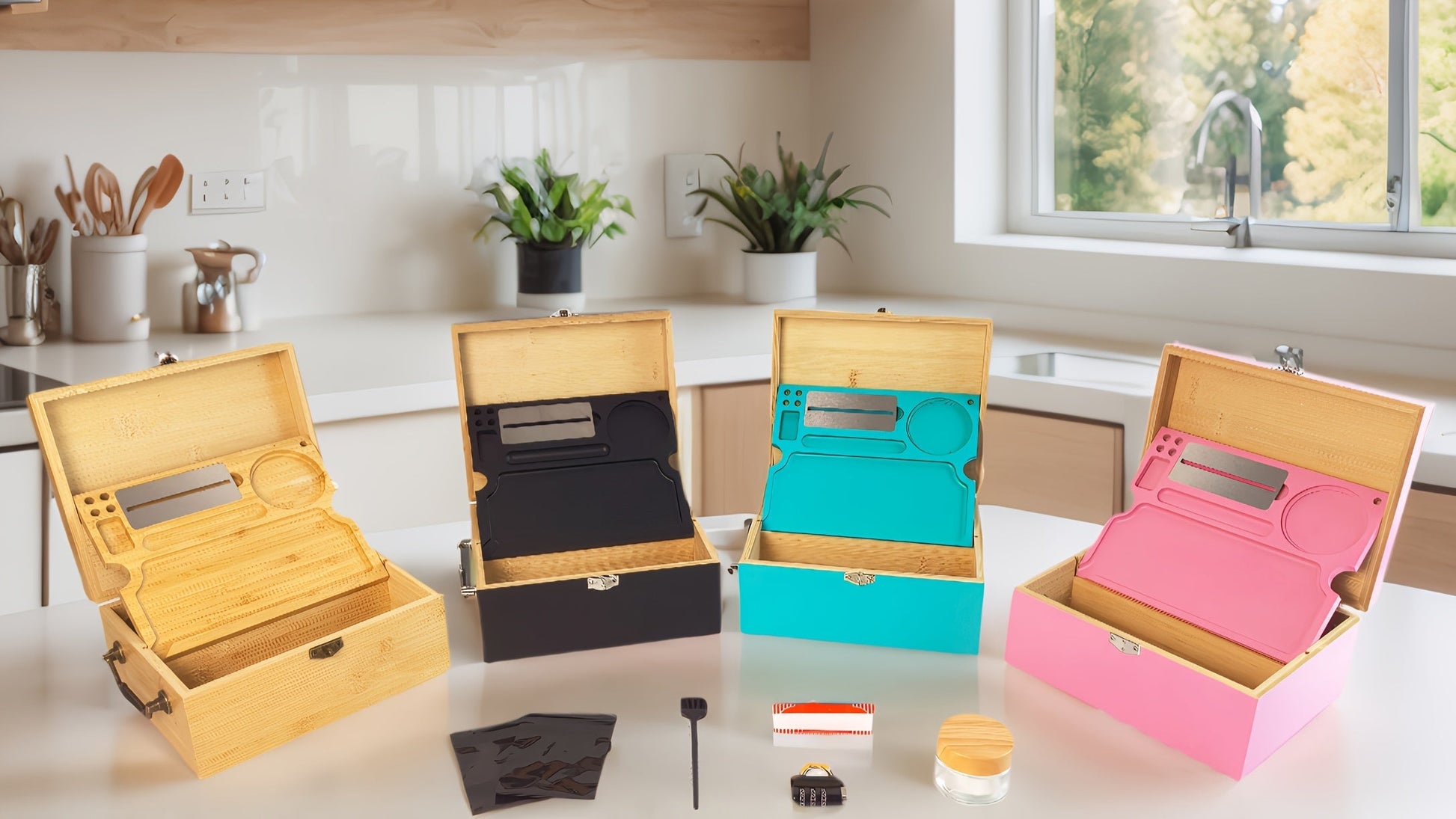 1set, Large Stash Box, Wooden Storage Box with Tray, Bamboo Storage Box with Lock And Accessories, Smoking Paper Anti-odor Canister Private Box with Brush, Household Gadget, Christmas Gifts, Christmas Supplies, Christmas Part Good Vibrations Adult Super Store