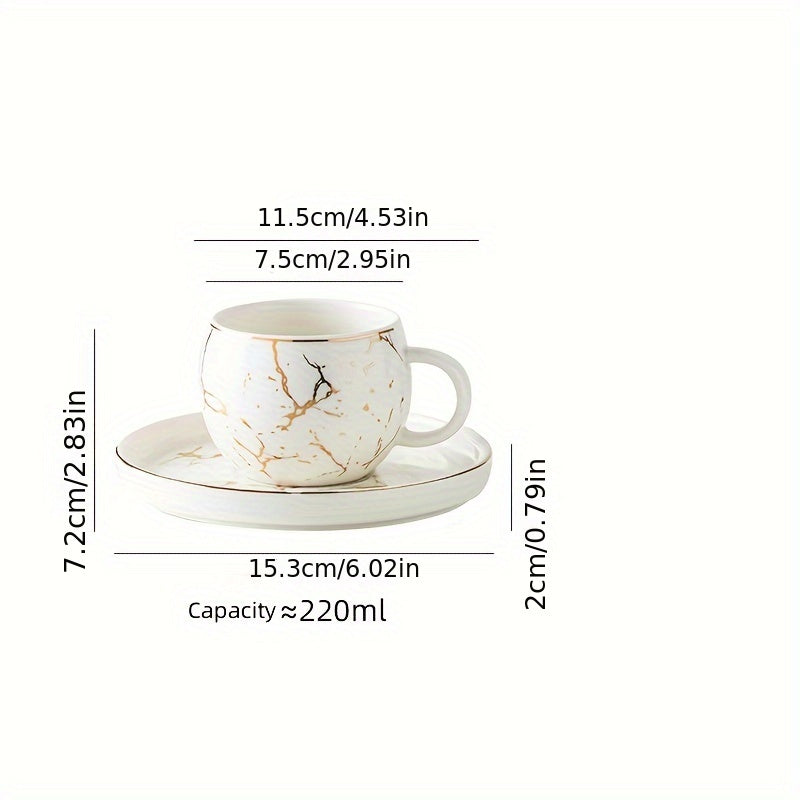 Set, Marble Print Teacup And Saucer, Ceramic Coffee Cup And Saucer Plate Good Vibrations